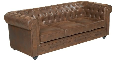Vente-unique - Divano CHESTERFIELD 3 posti in microfibra aspetto cuoio invecchiato