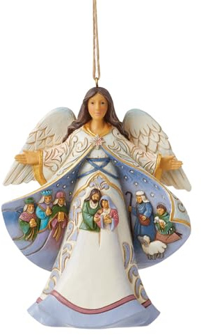 Enesco Jim Shore Heartwood Creek Angel with Cloak Nativity Scene Hanging Ornament, 4.53 Inch, Multicolor