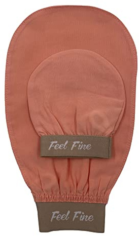 Feel Fine Turkish Exfoliating Mitt – 100% Natural Plant Silk Hammam Kese Glove for Men & Women | Handcrafted Skin Peeling Scrubber, Vegan Shower, Bath & Sauna Exfoliator (Pink & FeelFine)