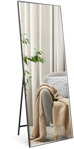 HORLIMER Standspiegel 165 x 60 cm, Großer Wandspiegel oder Stehspiegel Ganzkörperspiegel für Schlafzimmer, Wohnzimmer, Flur, HD Ankleidespiegel mit Schwarzer Rahmen