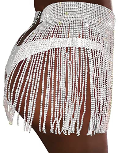 Falda sexy con flecos de diamantes con purpurina para mujer, falda de cinturón con flecos de diamantes de imitación, faldas envolventes brillantes de cristal para danza del vientre con borla de,