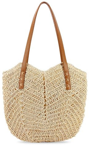 SUNOYA Strohtasche Damen - Große Strandtasche für Sommer, Reisen, Urlaub und Shopping - Basttasche Handtasche, 37 x 30cm