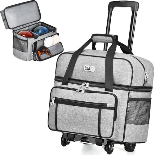 CAB55 Bowlingtasche mit 2 Bällen und 4 Rollen, doppelte Bowlingballtasche mit separatem Schuhfach (bis US-Herrengröße 44) und mehreren multifunktionalen Zubehörtaschen