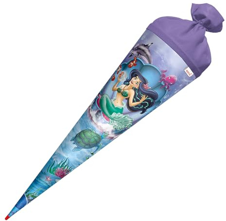 ROTH Mermaid School Cone 70 cm Large Round Sugar Bag with Felt Closure Gift Box for School