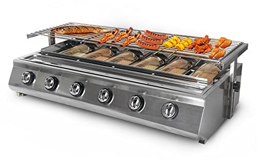 Gas Barbecue Portable Tabletop Grill for Outdoor Nonstick Roasting Tray LPG Gas 6 Burners - Perfect for Outdoor BBQs and Grilling Fun!