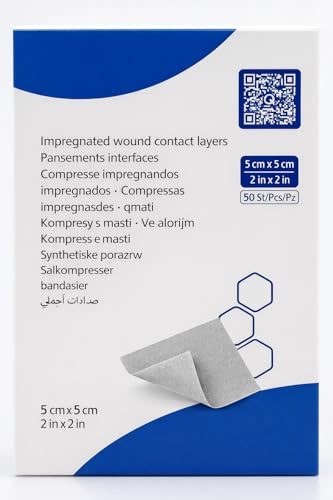 Atrauman - Strato impregnato per ferite, confezione da 10, non aderente, lenitivo, per pelli sensibili (5 cm x 5 cm)