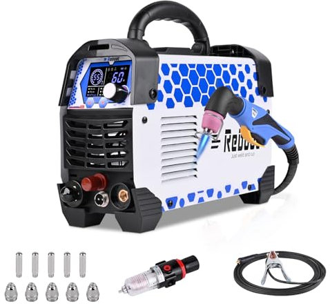 Reboot Cortador de plasma 60 Amp Non-Touch Pilot Arc máquina de corte de plasma, 240 V, corte máximo 18 mm, corte transparente, 10 mm, con juego consumable pantalla digital, actualización RBC6000L PRO