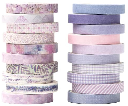 Confezione da 20 Washi Tape Vintage Viola - Scotch Colorato per Scrapbooking, Decorazioni e Progetti Creativi - Nastri Adesivi Decorativi per Fai da Te - Washi Tape Scrapbooking e Scotch Decorativo