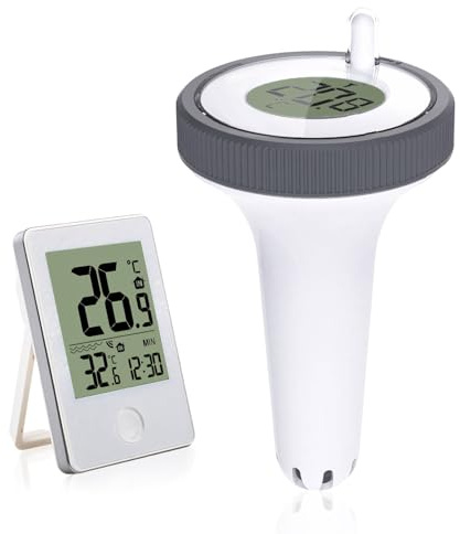 Chatthen Wireless Pool Thermometer, Floating Easy to Read with Indoor Temperature Monitor, IP67 Waterproof Digital Pool Thermometer for 60 m Range for Swimming Pools, Aquariums, Bathtubs