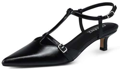 CELLENZ Women Low Heel Pumps: 2 Inch Comfortable Kitten Heels, Office Formal Dinner Dress Shoes, Ankle Strappy Slingback Pumps, Sexy Night Prom Dance Shoes, 50 Black Pu, 6 UK
