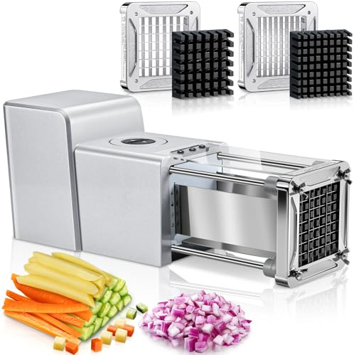 Sopito Elektrisk stekkopp, elektrisk pommes frites-kopp med blad på 9 mm och 12 mm, elektrisk stekt skärning för potatis, gurkor, zucchini, morötter, lök, silver