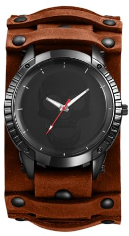 OIDEA Reloj Analógico de Cuarzo Steampunk: Reloj con Esfera Calavera Grande Correa Ancha Cuero Escala de Barras para Hombre - para Fiesta Ocio Negocios Regalos