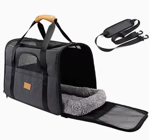 Alitree Katzentransportbox,Transportbox für Katzen mit verstellbarem Schultergurt,Haustiertransporter mit Sicherheitsreißverschlüssen，mittelgroße Katzen und Welpen bis zu 9 kg,atmungsaktiv und faltbar