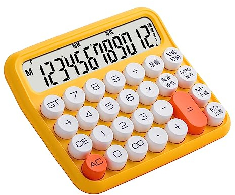 Ejoyous Calculadora de Escritorio, Apagado Automático Calculadora Mecánica Estándar de 12 Dígitos Botón Grande Estable para Oficina (Limon Amarillo)