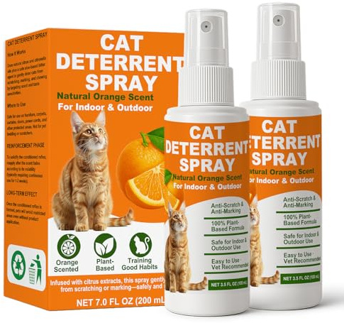 Cat Deterrent Spray 2 Pack, Natural Non-Toxic Plant Based Anti-Scratch & Anti-Marking Spray for Cats & Kittens, Orange Scent Pet Training Aid, Safe for Pets, Indoor Outdoor Furniture, Protector