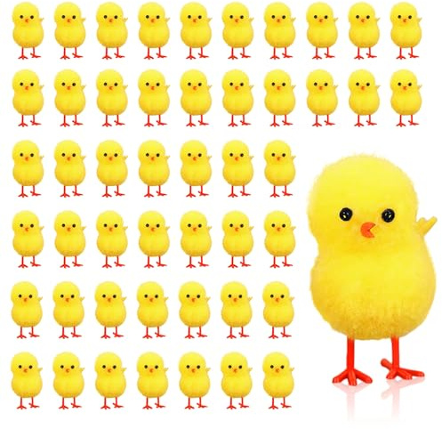 GYIOFAI 48 Pezzi Pasqua Mini Pulcini, Mini Pulcini Pasquali Soffici, Decorazione Cappello Uova di Pasqua, Fai da Te Arti e Mestieri Festa Decorazione (Giallo)