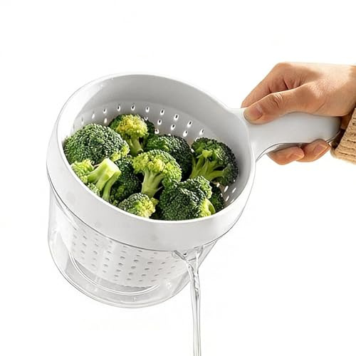 Pasador con ensaladera | con extraíble | para cocina, camping, picnic, preparación de comidas, para enjuagar frutas, verduras, ensaladas