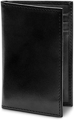 Bosca Men's Leather Card Holder Wallet – Italian Full Grain Vegetable Tanned Credit Card Case – 6 Card Slots, 2 Receipt Wells – Classic Glossy Finish – Gift-Ready Packaging - Black