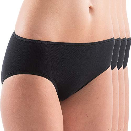 HERMKO 1031 Lot de 4 Slip Femme en 100% Coton Biologique, certifié Selon Öko-Tex Standard 100, Couleur:Noir, Taille:46/48 (L)