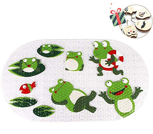 Chickw1 Tier Badezimmer Duschmatten Dusche rutschfest, Komisch Badematte Rutschmatte Duscheinlage für Badezimmer Antibakteriell mit Saugnäpfe Anti-Rutsch-Badewanneneinlage (69 x 39 cm,Frosch)
