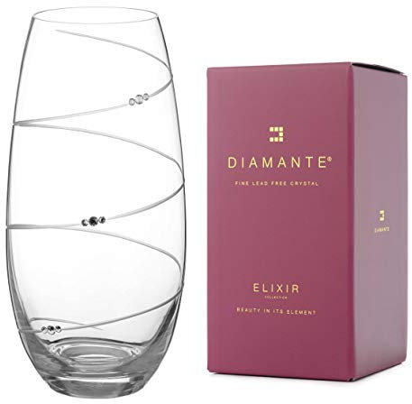 DIAMANTE Swarovski Barrel Vase 'Toast Swirl' - Hand Cut Crystal Vase with Swarovski Crystals - 25cm (1043.325)