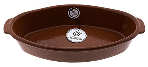 CERÁMICA RAMBLEÑA | Bandeja Horno | Bandeja Ovalada Fuego Directo | Bandeja Barro refractario | Bandeja para hornos | 33x18x6 cm