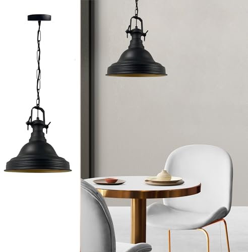 bamyum Ulmete Hängelampe Metall Ø30cm, Vintage Küchenlampe Hängend E2, Hängelampe Esstisch Wohnzimmer Lampe, Küche, Pendelleuchte Schwarz