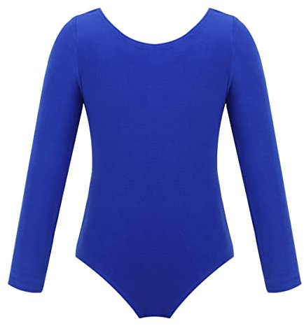 CHICTRY Kinder Mädchen Ballettanzug Langarm Gymnastik Body Rundhals Tanz Trikot Stretch Leotard Einfarbig Trikotanzug Dancewear Dunkelblau 146-152