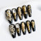 Sun&Beam Nails Handgefertigte Nagelspitzen Lang Sarg Nägel zum Aufkleben in Schwarz Gold 3-D Diamant Drache Design mit Klebepads 10 Stück (#052 S)