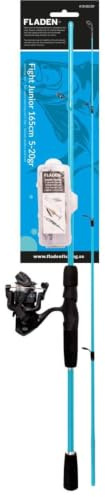 FLADEN Fishing 2 Piece 1.65m Junior Fight Lure Rod and Reel Line Combo Starter Set 5-20g cw Tackle Box with Swivels Traces Spinner & Spoon Lure (Blue) [12K-005165T]