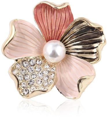 Broche Femme Vetement Decollete Broche Pétale De Perle Fleur Tricolore Givrée Corsage Diamant