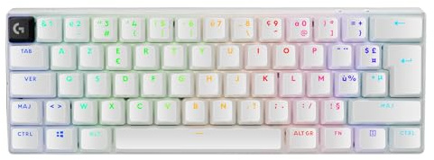 Logitech G Pro X 60 Lightspeed, Clavier Gaming sans Fil, mécanique Compact TKL 60 pour Cent, LIGHTSYNC RVB, Touches en PBT Double Couche, switchs tactiles GX optiques, Windows PC, AZERTY FR - Blanc