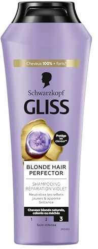 Schwarzkopf - GLISS - Shampooing Réparation Violet - Blonde Hair Perfector - Neutralise les Reflets Jaunes- Apporte de la Brillance - Cheveux blonds naturels, colorés ou méchés - Soin Intense - 250ml