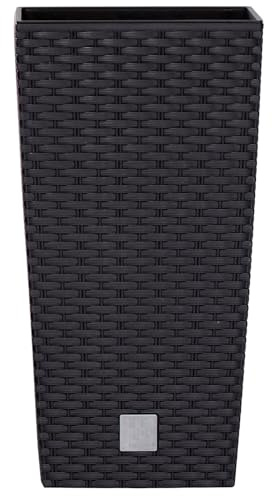 Pflanztopf aus Kunststoff H 42 cm inkl. Innentopf - wetterfest im stilvollen Rattan-Look - Pflanzsäule - Blumentopf - Blumenübertopf - Blumentopf hoch Größe Ø 22,5 cm / H 42,1 cm, Farbe Anthrazit
