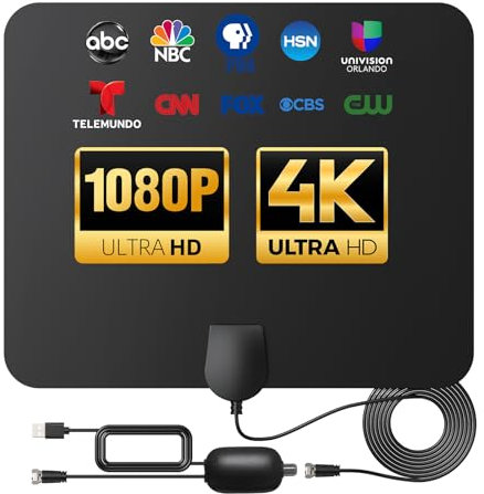 DAANT Antenna TV da interni a lungo raggio 900 miglia, supporta Smart TV 4K 1080p per esterni ricezione del segnale a 360° con amplificatore di segnale, cavo coassiale HDTV da 4,6 m