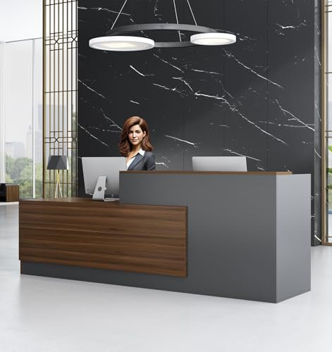UKETO Moderne L-förmige Empfangstheke aus Holz mit Tresen - Premium Empfangstresen für Büros multifunktionaler Empfangstisch für Salons Kassen oder Empfangsbereiche (ohne Stühle)