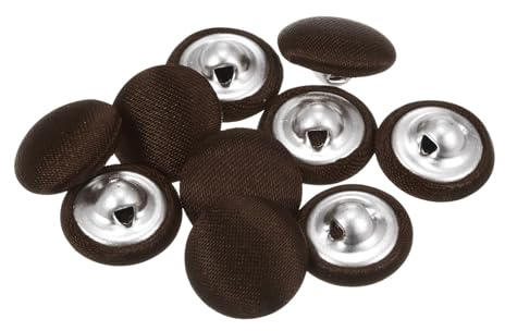 QUARKZMAN 10pcs Botones Cubiertos de Tela, 12.5mm 20L Botones Redondos de Costura de Tela Algodón Broche Vástago Metálico para Trajes, Vestidos, Blusas y Suéteres, Marrón