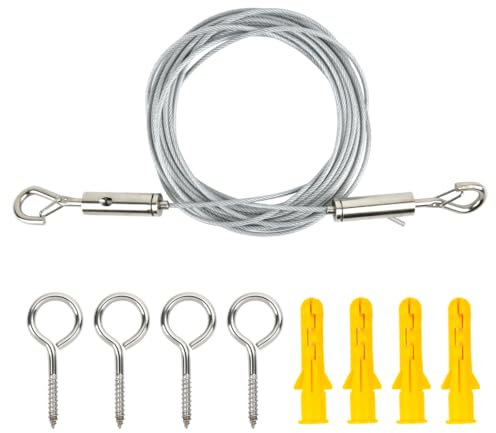 Juego de 5 m de 3,5 mm, acero inoxidable 304, cable tensor de acero, revestido con ojales para plantas trepadoras, tendedero, tendedero, cortina, luces para cubierta, para cables