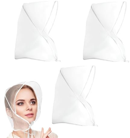 DHWEKU 3 Stück Regenhaube Transparent Kopf Regenhut mit Sonnenschutz Kunststoff Regenhut Damen Wasserdicht Unisex Herren Damen Regenmantel Regenschutz Überkopf Regenmütze