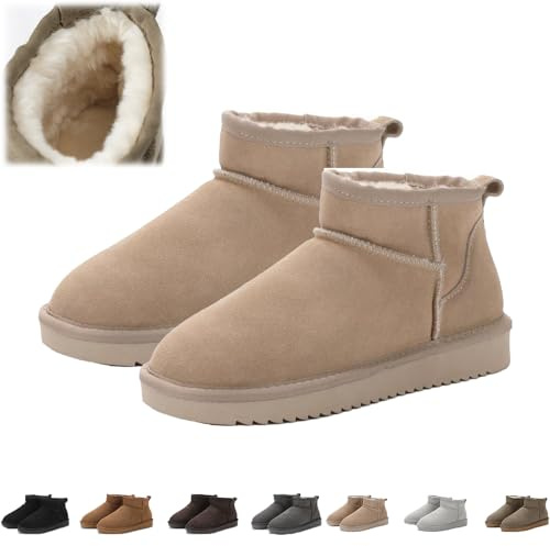Snrtevu Wolkis 2.0 fell boots damen, Women's Extra Mini Winter Boot, Mini Boots for Women Winter Warm, Winter Boots für Den Außenbereich, Mini Ankle Boots with Fur Lined (Beige,39)