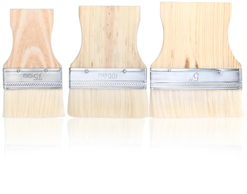 Wanmu 3 Stück Paddle Flächenpinsel, Flachpinsel Grundierpinsel Holzgriff Weiche Pinsel Wollpinsel Wiederverwendbares Pinsel Set für Acrylfarben Aquarell Gouache Acryl Öl (3 Größen)