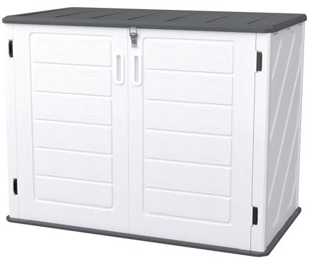 XMTECH 700L Mülltonnenbox, Wetterfeste und UV-beständige Aufbewahrungsbox für Mülltonnen, Abschließbare Mülltonnenverkleidung, Gartenbox in Grau/Schwarz (132x75x99cm)
