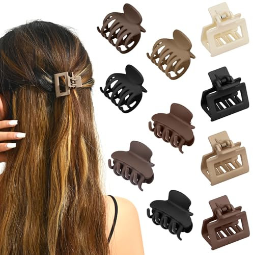 Juego de 10 pinzas para el pelo pequeñas mate, 4 cm, pinzas para el pelo con dientes de doble fila, antideslizantes, para cabello fino mate (colores naturales)