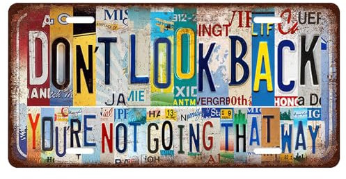 Vintage License Plate Wall Decor Inspirational Metal Tin Sign Poster for Home Office Decorations, Motivational Wall Art - Don't Look Back You're Not Going That Way 30x15cm