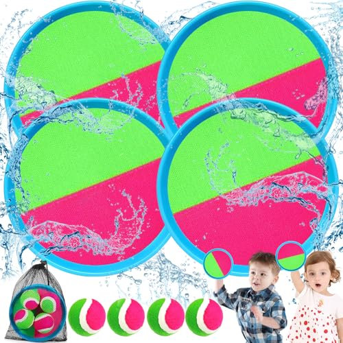 TEBOKHAD Raquette Scratch Jeux de Plage Enfant Balle,Jeu Plage Balle Léger pour Les Enfants de Plus de 3 4 5 6 Ans avec 4 Disques et 4 Balles pour Les Fêtes, Le Jardin, Le Bord de Mer