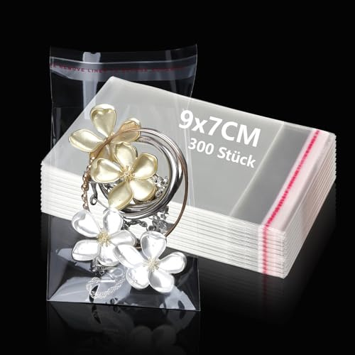 Klein Plastiktüten 300 Stk, 7x12CM Cellophantüten Selbstklebend, Transparent Kleine Tüten Zipbeutel für Süßigkeiten, Kekse, Schmuck, Geschenke, Lutscher