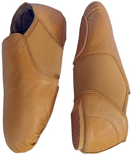 ISMUN Jazz Shoes Slip On Real Leather Tan Jazz Shoes Size 5.5 UK for Girls and Women, Split Sole with Neoprene in Center for Modern Stage