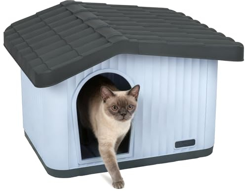 VOUNOT® Casa para Gatos de Plástico 60x51x41 cm, Caseta Mascotas Casita Cabaña de Perros Techo Desmontable Rejilla de Ventilación Patas Antideslizantes, Fácil de Montar para Interior y Exterior Blanco