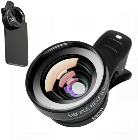 2 en 1 Objectif Macro Smartphone, Universelle Mobile Phone Camera Lenses Kit Objectif pour Smartphone 12.5X Macro Lens + 0.45X 140 Degree Wide Angle Lens pour la Plupart des Smartphones
