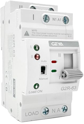 Interruptor de Transferencia Automática,2P 63A Transferencia Manual ATS Para Alimentación Eléctrica Ininterrumpida Domestica Selector Eléctrico Doble Automático Con Montaje en Guía DIN